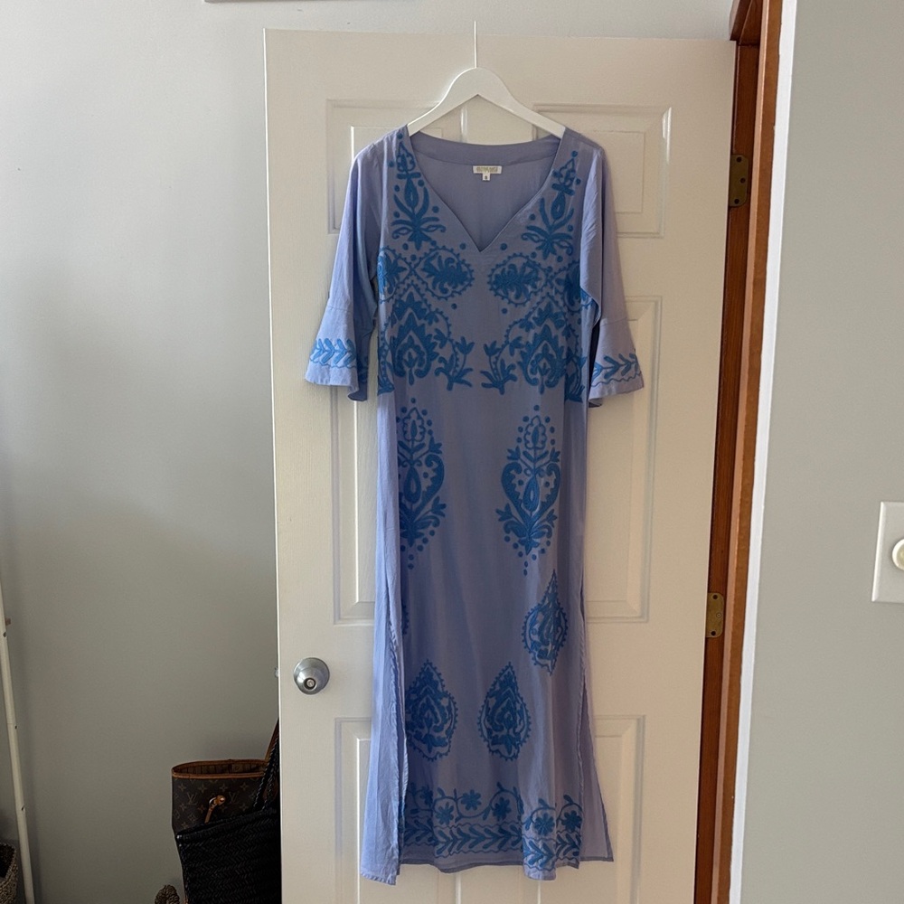 Blue Embroidered Maxi Dress